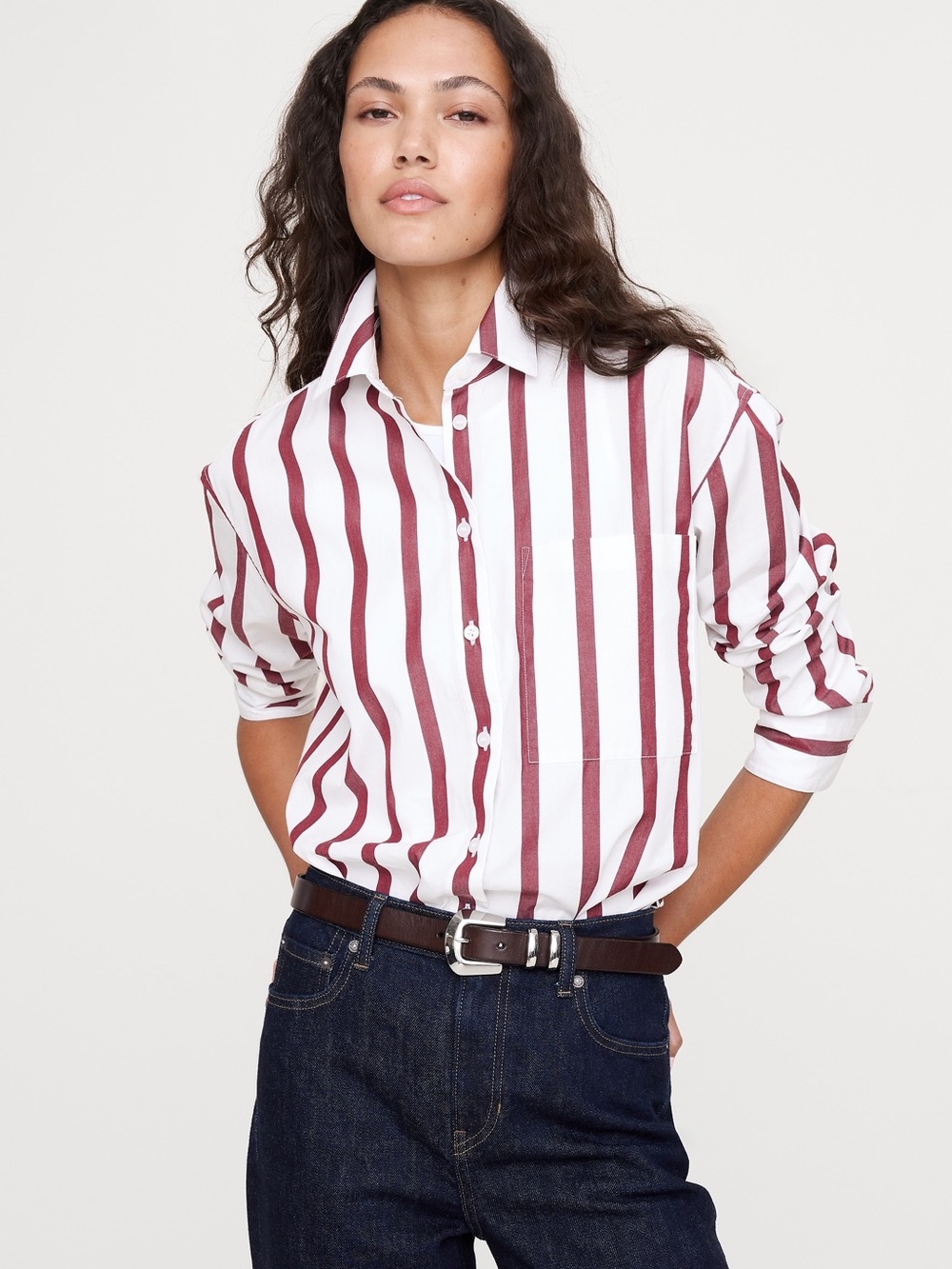 Banana Republic Burgundy Stripe Oversized Shirt XS